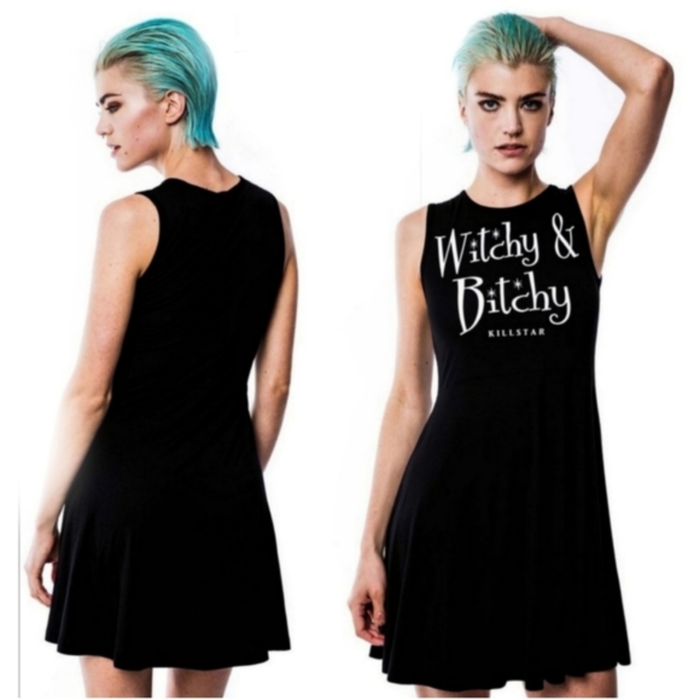 Killstar Witchy Bitchy Skater Dress Black Button Back Jersey Graphic Sz M Nwt — image 8 of 8